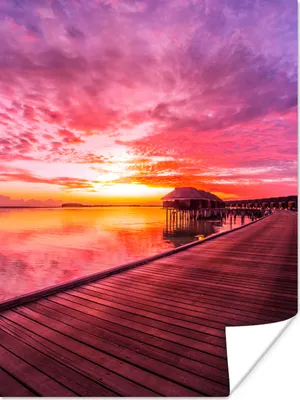 Produktbild von MuchoWow® Poster Steg - Wasser - Sonne - Rosa - Horizont 120x160 cm - Wandbilder