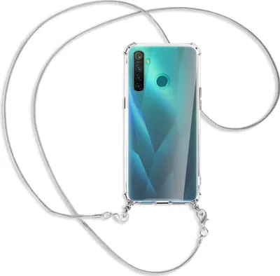 Produktbild von Handykette Backcover-Schutzhülle mit Band (Metall silberfarben) für Realme 5 Pro - silberfarbene Kette Snake