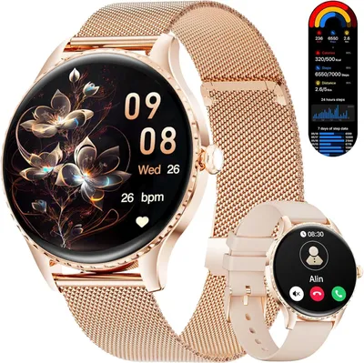 Smartwatch Damen Anruf 1.27" HD Elegant Diamant Frauen für Android iOS,100+Sportmodi,Herzfrequenz, Schlafmonitor, Menstruationszyklus, Kalorien