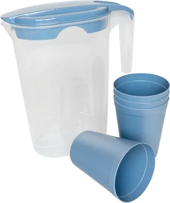 Produktbild von MICHELINO Elegantes 5-teiliges Karaffen-Set: Karaffe mit 4 Bechern aus Kunststoff Blau