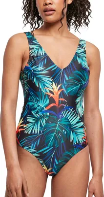Obrázek produktu pro Dámské jednodílné plavky Urban Classics Ladies High Leg Pattern Swimsuit vriesea black - L