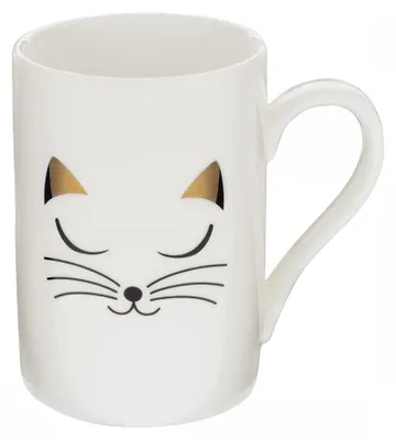 Porzellanbecher mit Katzenmotiv, weiß, 230 ml, mikrowellengeeignet