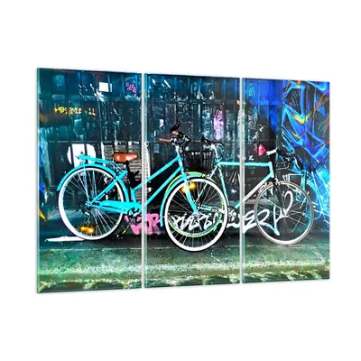 Produktbild von Bilder auf glas - Fahrräder Graffiti Straße Wand - 105x70cm - Glasbilder - Wandbilder - Kunstdruck - zum Aufhängen bereit - Wanddekoration aus Glas - Glas Bilder - Wandbild auf Glas - GCE105x70-2949
