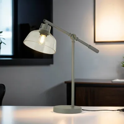 Produktbild von Schreibtischlampe Glas Metall E27 56 cm Grau Vintage Design Tischleuchte