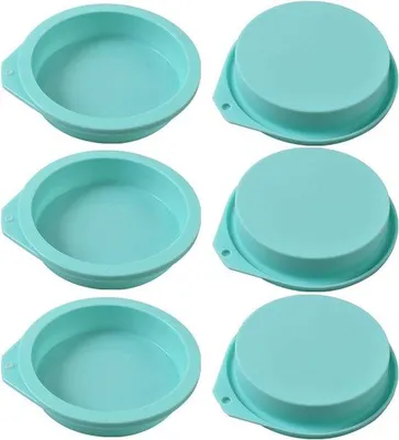 Productafbeelding van Siliconen bakvormen, set van 6, voor taarten, muffins en zeep - 4 inch, antiaanbaklaag