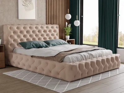 Produktbild von Polsterbett 180x200 cm Glory - Glamour Chesterfield Stil - Doppelbett mit Bettkasten, Kopfteil & Lattenrost - Schlafzimmerbett Samtstoff (Beige - Kronos 35)