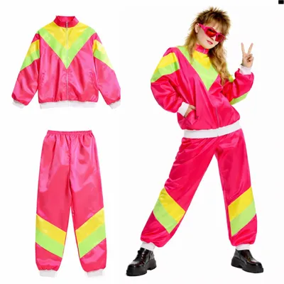 Produktbild von 80er 90er Jahre Jogginganzug Overall - Retro Bad Taste Trainingsanzug Outfit - Herren & Damen für Fasching & Karneval (Pink, M/L)