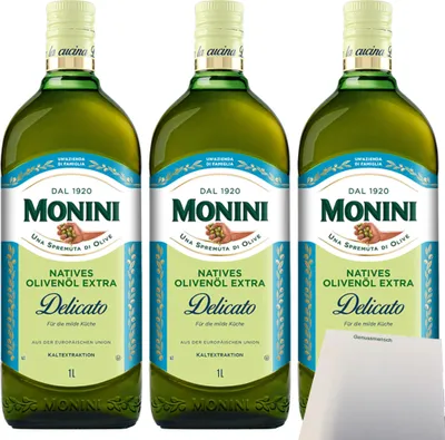 Produktbild von Monini Delicato Natives Olivenöl Extra 3er Pack (3x1l Flasche) + usy Block