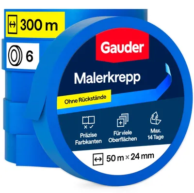 Zdjęcie produktu dla TAŚMA MALARSKA GAUDER, taśma do malowania (6 rolek - 24 mm x 50 m)