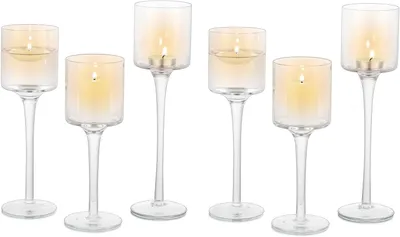 Immagine prodotto di Set di 6 portacandele in vetro trasparente, adatti per candele galleggianti e candele a pilastro