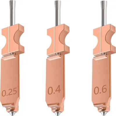 Zdjęcie produktu dla 3 sztuki ulepszonych dysz Hotend pasujących do drukarki 3D FlashForge AD5X, całkowicie metalowe, szybko zdejmowane, 0,25 mm, 0,4 mm, 0,6 mm