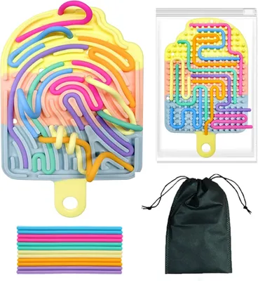 Produktbild von Sensorisches Aktivitätspanel aus Silikon – Doppelseitig – Mit 12 Bändern und Tasche – Fidget-Spielzeug – Anti-Stress – Für Kinder