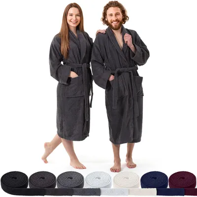 Produktbild von AR Line Bademantel mit Schalkragen 100% Baumwolle 450 g/m² – Uni Frottier Wellnessbademantel, Größen S–XXXL, in Farbe: Anthrazit-Grau, in Größe: XL