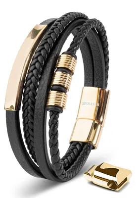 Immagine prodotto di SERASAR | Bracciale in pelle da uomo [Brave] con acciaio inossidabile dorato | Colore: Oro | Lunghezza: 23cm