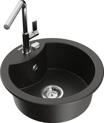 Image de Diego évier 1 bac en granit avec mitigeur Flora, noir/or métallisé (6512-75-670401-00)
