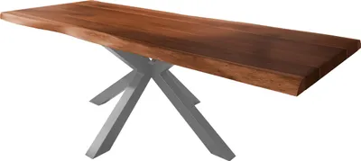 Produktbild von Esstisch Baumkante massiv Akazie nussbaumfarben 280 x 110 Spider-Gestell Metall silber TITAN