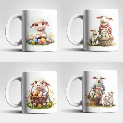 Produktbild von Ostern Schaaf Ostereier Kaffeetasse Teetasse Tasse Geschenkidee 325 ml – 4er Set