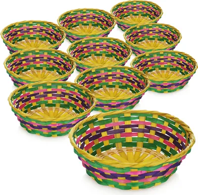 Produktbild von com-four® 10x Bastkorb in bunten Farben zur Dekoration - Osternest - Körbchen für Ostereier, Brötchen, Snacks und Schlüssel - Osterdeko - farbiger Brotkorb
