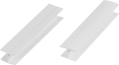 Two white corner connectors for baseboards are shown against a white background.