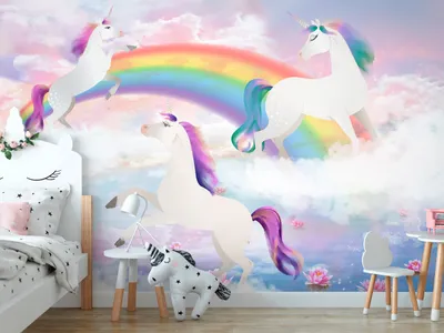 Zdjęcie produktu dla Fototapeta flizelinowa dla dzieci 400x280 cm fototapeta XXL jednorożec jednorożec tęcza jak namalowany e-C-10016-a-a