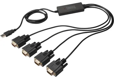 Produktbild von Digitus USB 2.0 zu 4xRS232 Kabel, Schwarz, 1,5 m, USB Typ-A, DB-9, Stecker, Stecker