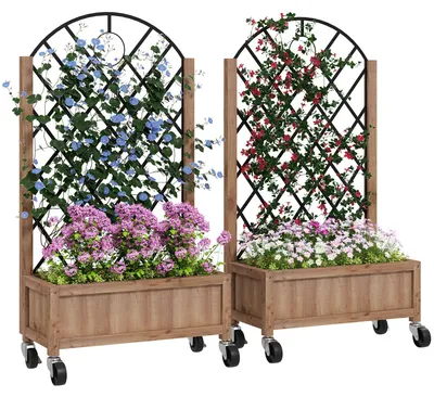 Obrázek produktu pro Dvouksdílná sada květináčů s opěrnou konstrukcí | Barva: Hnědá, Černá | Rozměry: 52 x 25 x 97 cm