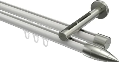 Produktbild von Interdeco Innenlaufstange / Gardinenstange mit Innenlauf Weiß / Edelstahl-Optik, Typ Siteno Samanto (Rillenpatrone), 20 mm Ø 2-läufig, 180 cm