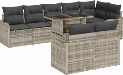 Obrázok produktu pre Oddychová súprava s vankúšom 9 pcs Svetlosivá Poly ratan