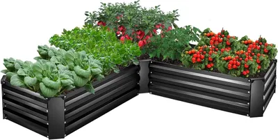 Productafbeelding van Verhoogd Metalen Tuinbed en Plantenbak Set - Ideaal voor Groenten, Bloemen en Kruidenteelt
