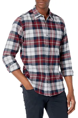 Zdjęcie produktu dla Koszulka męska Essentials z długim rękawem, flanelowa, kolor burgundowy, wzór w kratę (szary), rozmiar XL
