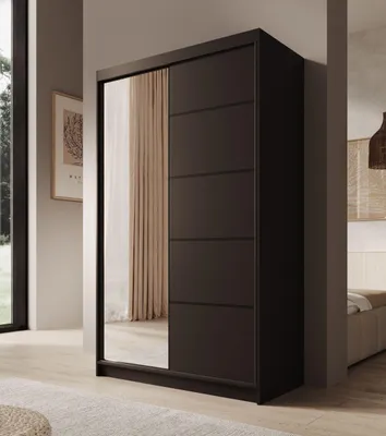 Produktbild von Schwebetürenschrank 2-türig Schrank Garderobe Schiebtüren Schlafzimmer - Schiebetürenschrank AVELLA 120 - Schwarz