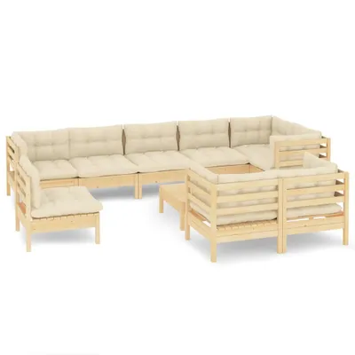 Produktbild von vidaXL 10-tlg. Garten-Lounge-Set mit Creme Kissen Massivholz Kiefer