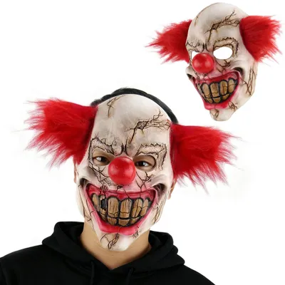 Image de Masque de clown en latex avec des cheveux rouges, pour adultes, costume d'Halloween