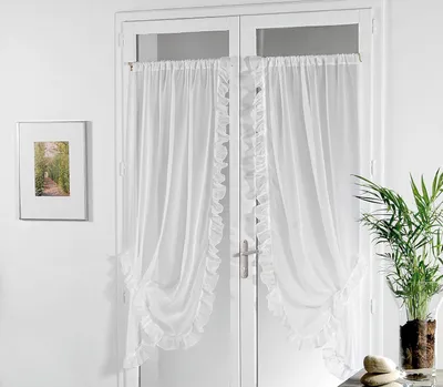 Image de Rideaux voilages unis pour tringles - Transparents - Blanc - Lot de 2