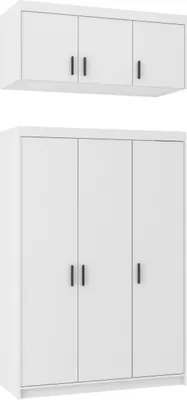 A white wardrobe and a white cabinet are shown against a white background.