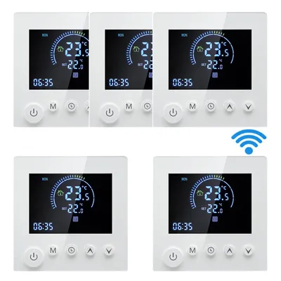 Obrázok produktu pre 5x inteligentný nástenný termostat Tuya Smart WiFi, programovateľné diaľkové ovládanie, snímač NTC, digitálny LCD izbový termostat pre 16 A elektrické kúrenie, podomietkový termostat pre podlahové kúrenie
