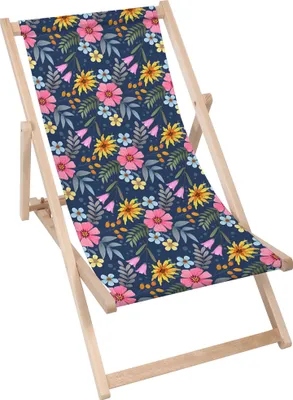 Obrázok produktu pre Dreamroots Skladacie drevené lehátko, bukové drevo do 130 kg, skladacie lehátko s 3-stupňovým nastavením sklonu operadla, Spring Flowers