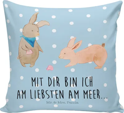 Produktbild von Mr. & Mrs. Panda Kissen 40x40 Hasen Muschel - Blau Pastell - Geschenk, Muttertag, für sofa, Meer, BFF, Dekokissen, zier, Sofakissen, Strand, bedruckt, Muscheln