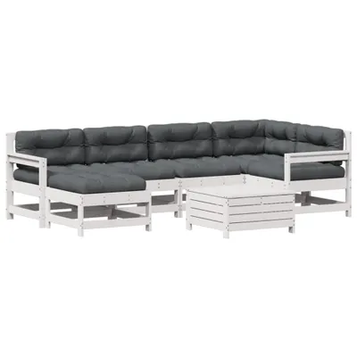 Produktbild von 7-tlg. Garten-Lounge-Set mit Kissen Weiß Massivholz Kiefer