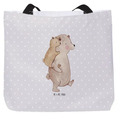 Produktbild von Mr. & Mrs. Panda Strandtasche Papa Bär - Grau Pastell - Geschenk, Einkaufstasche, Vatertag, Reisetasche, Geburtstag, Vater, Laptoptasche, Muttertag, Tasche, Tote Bag