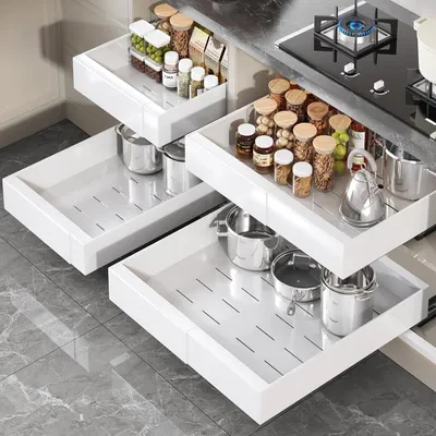Produktbild von 4x Teleskopschublade Küche Ausziehbare Schublade,Einstellbare Breite 32-52cm,Selbstklebende Küchenschrank,Slide Out Schrank Organizer,Kein Bohren