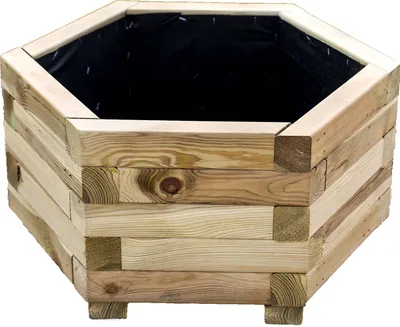 Produktbild von holz4home® Outdoor Pflanzkübel XL I 6-Eckig aus Tannenholz inkl. Gartenhandschuhe & Vlies I Blumentopf Terrasse aus Holz I Pflanzkasten Pflanzenkübel