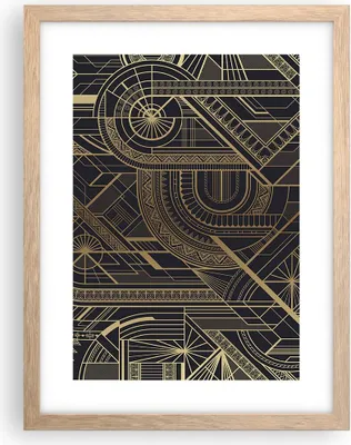 Produktbild von Gerahmtes Poster - Rahmen in heller Eiche - Ornament Gold Schwarz - 30x40 cm - Wand Bild - Wanddeko - Wandbilder - Kunstposter - Wandposter - Bilderrahmen - Bilder - Kunstdruck - P2NPA30x40-4522
