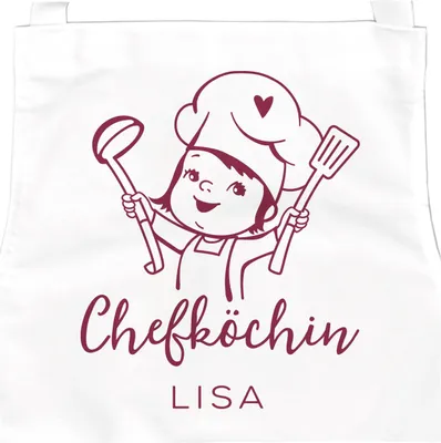 Produktbild von personalisierte Kinderschürze mit Namen für Mädchen und Jungen Chefkoch Kochschürze/Backschürze Kinder SpecialMe Chefköchin weiß 6-10 Jahre
