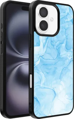 Produktbild von Smartphonica Handytasche Passend für iPhone 16 Plus mit Marmordruck - TPU Rückendeckung Fall Marmor Design - Hellblau