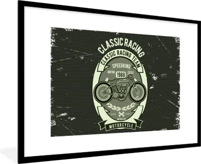Produktbild von MuchoWow® MuchoWow® Gerahmtes Poster Motorrad - Vintage - Zeichnung 90x60 cm - Poster mit zchwarzem Bilderrahmen - Wanddekoration - Fotos