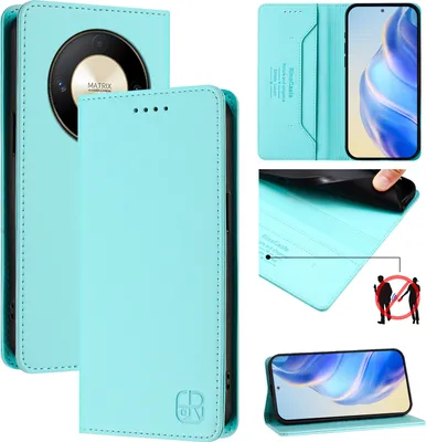 Produktbild von Lederhülle für Honor X9b / Magic6 Lite Hülle Flip Brieftasche Kartenfächern Ständer Schutzhülle Türkis