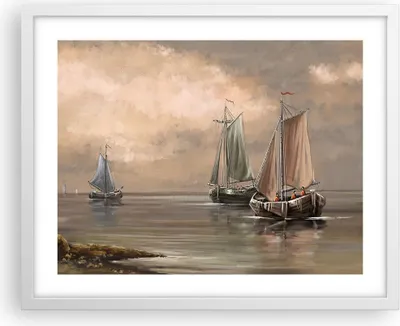 Produktbild von Gerahmtes Poster - Weißer Rahmen - Meer Boot Fischer - 50x40 cm - Wand Bild - Wanddeko - Wandbilder - Kunstposter - Wandposter - Bilderrahmen - Bilder - Kunstdruck - Wandbild - P2WAA50x40-3514
