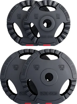 Produktbild von GORILLA SPORTS® Olympia Hantelscheiben - 30kg Set, 2x5kg + 2x10kg Gewichte, 50mm Bohrung, Tri-Grip, Kunststoff - Gewichtsscheiben, Olympiascheiben, Hantelscheiben-Set, Hanteln