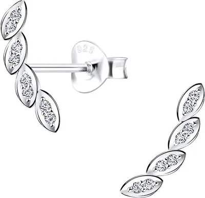Produktbild von Ohrstecker Blatt: 925 Silber Ohrringe Zirkonia